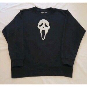 Ghost Face Mens Sz L Crewneck Sweatshirt Black Halloween Spooky Memorabilia Fall